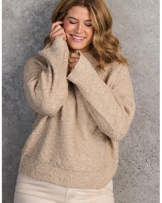 Live Unlimited London Natural Neutral Textured Wool Blend Knit Jumper
