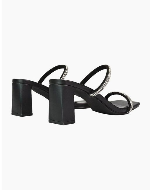 XY London Black Ladies Holden Diamante Square Toe Medium Block Mules