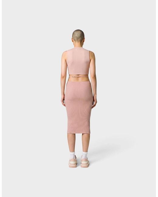 Amiri Pink Ribbed Staggered Midi Skirt