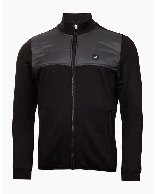 Calvin Klein Black Solid Patterned Full Zipper Ribbed Cuff Zipped Pocket Jacket for men