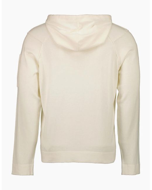 C P Company White Sea Island Knitted Lens Hoodie for men