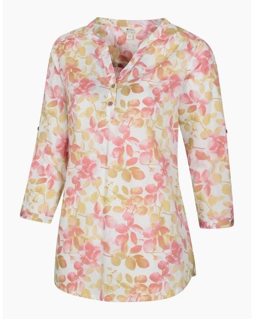 Mountain Warehouse Pink Ladies Petra Leaf Print 3/4 Sleeve Blouse