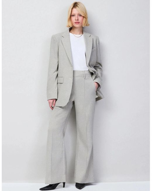 Ro&zo White Petite Neutral Check Flare Trousers