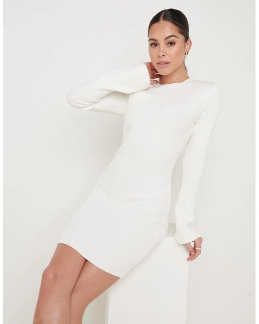 Pretty Lavish White Laurel Long Sleeve Knit Mini Dress