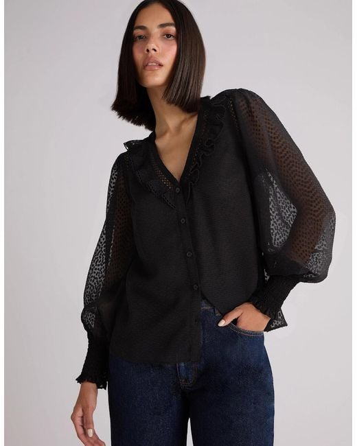 Ro&zo Black Dobby Trim Insert Blouse