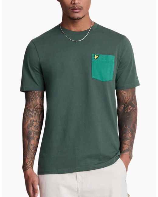 Lyle & Scott Green Lyle & Scott Tonal Pocket Argyle T-Shirt for men