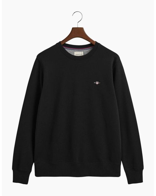 Gant Black Shield Crew Neck Sweatshirt Pullover French Terry Graphic Embroidered for men