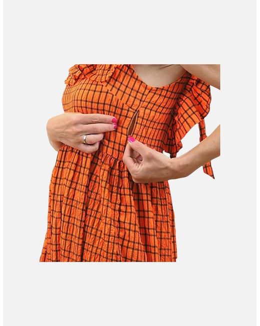 Brave Soul Orange Carla Long Dress Checked Summer Holiday Ladies Beach Maxi Dress