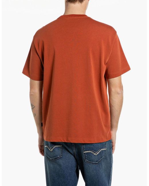 Replay Orange R Logo Crew Neck T-Shirt Rust for men