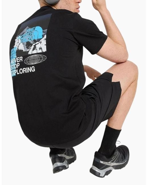 The North Face Black T Shirts Energy Mountain Graphic Casual Summer Pullover Tee for men