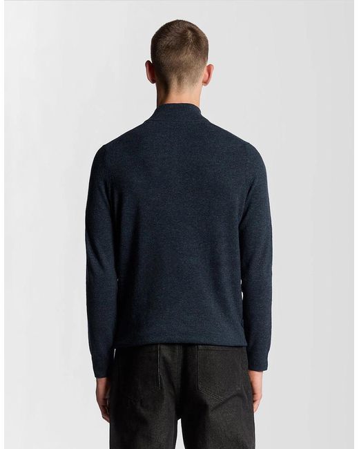 Lyle & Scott Blue Lambswool Blend 1/4 Zip Jumper for men