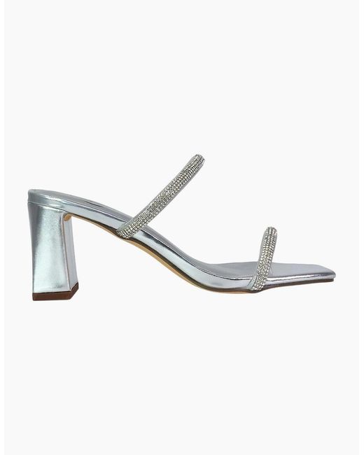 XY London Ladies Holden Diamante Metallic Medium Block Heel Mule Sandals