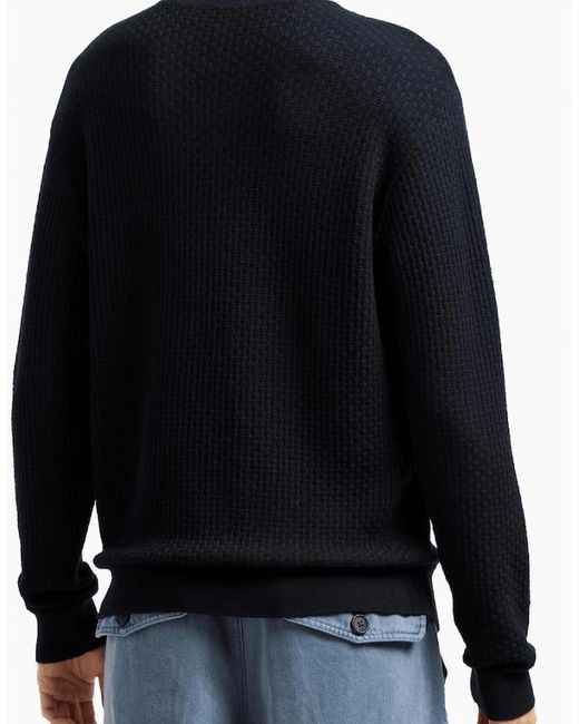 Emporio Armani Blue Embossed Pattern Knitted Jumper for men