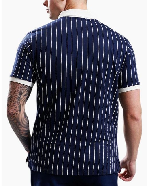 Fila Blue Polo Shirt Classic Striped Polo Short Sleeve Cotton Summer Polo for men