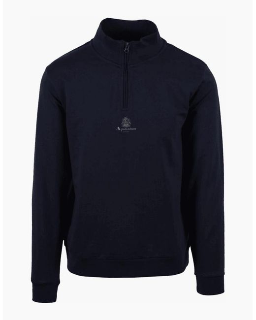 Aquascutum Blue Cotton Crest Logo Quarter Zip Sweatshirt for men