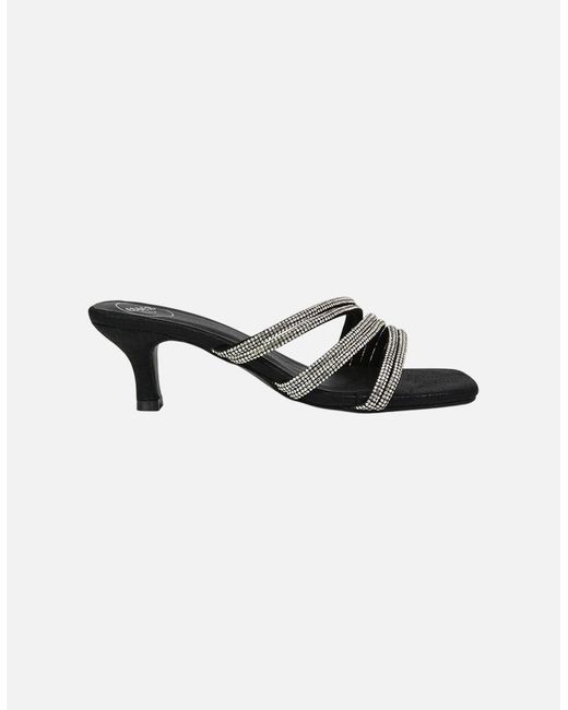 XY London Black Ladies Sparkle Diamante Square Toe Mule Sandals
