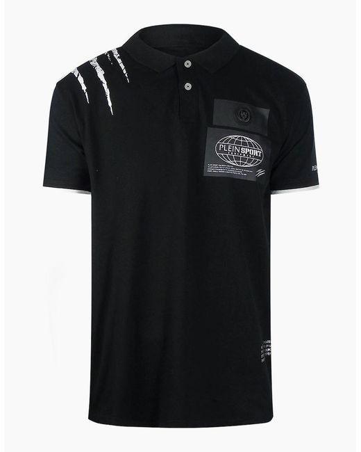 Philipp Plein Black Plein Sport Scratched Shoulder Polo Shirt for men