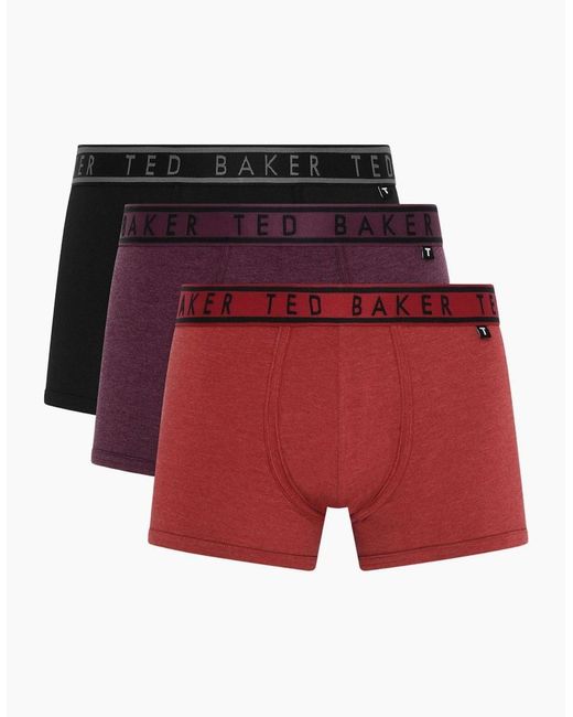 Ted Baker 3-Pack Coloured Boxer Trunks, /Burgundy for men