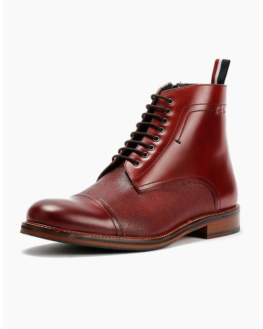 Ben Sherman Red Harrington Brush Off Leather Burgundy Boots