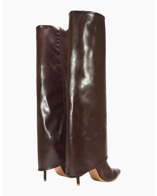 XY London White Ladies Shauna Fold Over Stiletto Heel Knee-High Boots