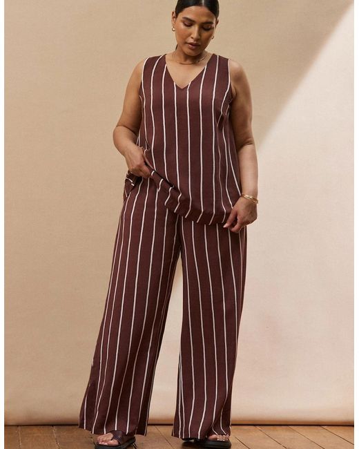 Live Unlimited London Brown Chocolate Stripe Wide Leg Trouser