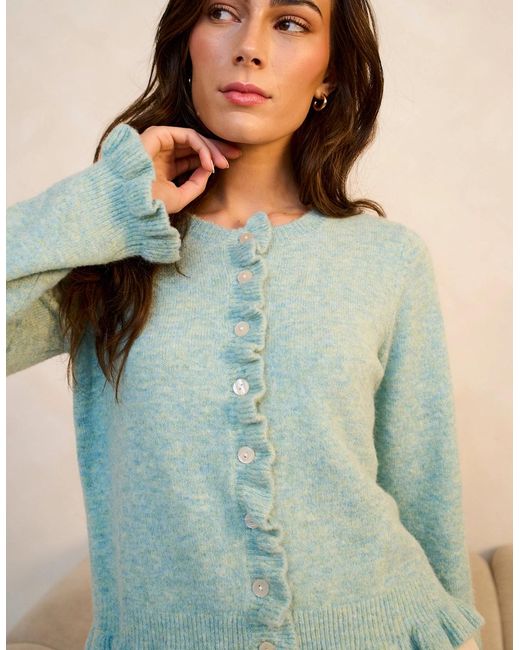 Gini London Blue Long Sleeve Ruffle Front Cardigan