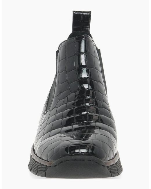 Rieker Black Eria Leather Slip On Wedge Heel Chelsea Boots