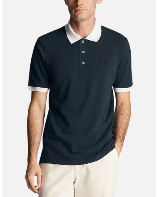 Lyle & Scott Blue Polo Shirt Sp2256 Short Sleeve Superfine Contrast Cotton Tee for men