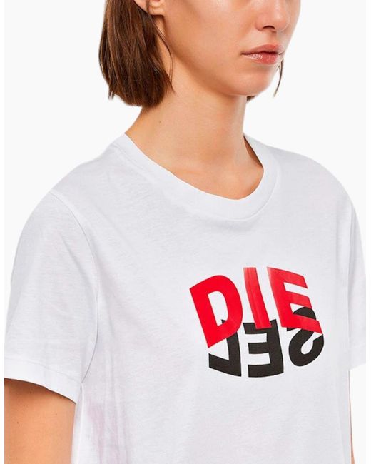 DIESEL White T Sily V23 T-Shirts Crew Neck Cotton Tops Short Sleeve Summer Tee