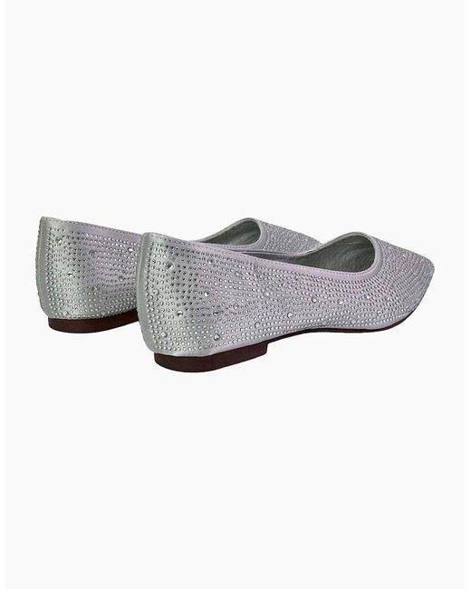 XY London White Ladies Marshall Rhinestone Pointed Flat Ballerina Flats