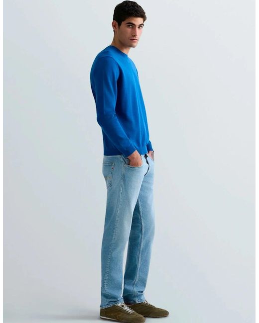 Replay Blue Cotton Crew Neck Sweater Knitwear for men