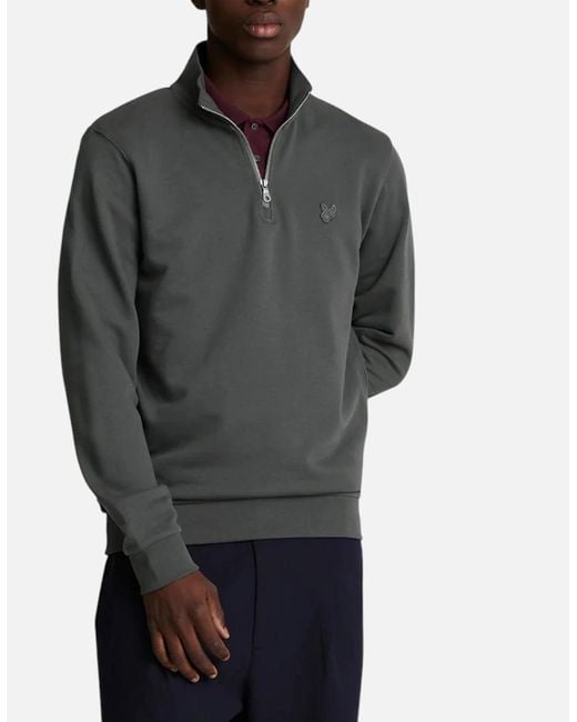 Lyle & Scott Gray Lyle & Scott Ml2022Ton Tonal Eagle Half Zip High Neck Jumper Sweatshirt Top for men