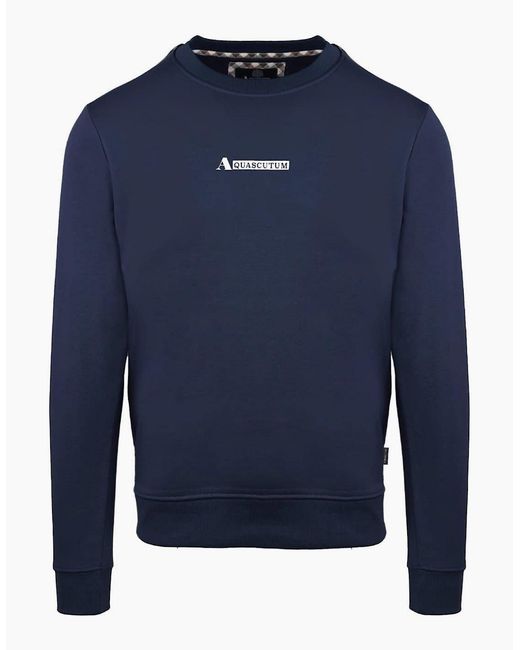 Aquascutum Blue Crew Neck Ribbed Collar Long Sleeve Sweatshirt for men