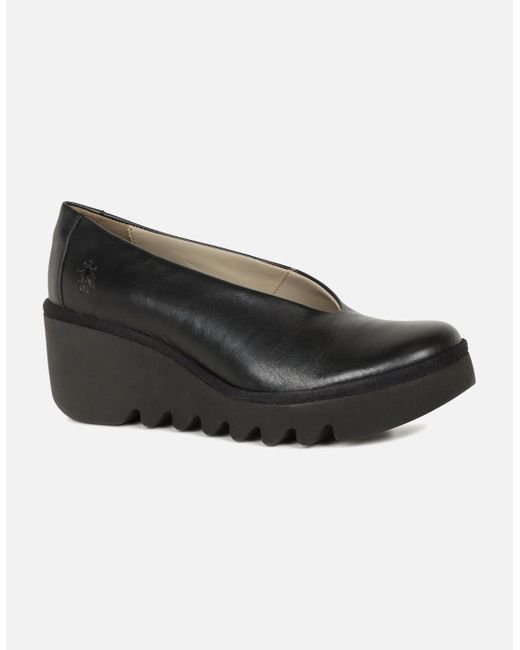 Fly London Black Beso Wedge Heel Shoes