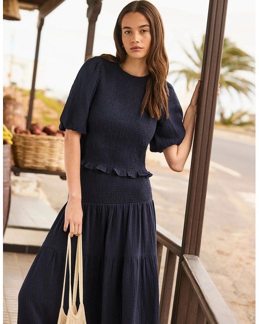 Ro&zo Blue Cheesecloth Shirred Top
