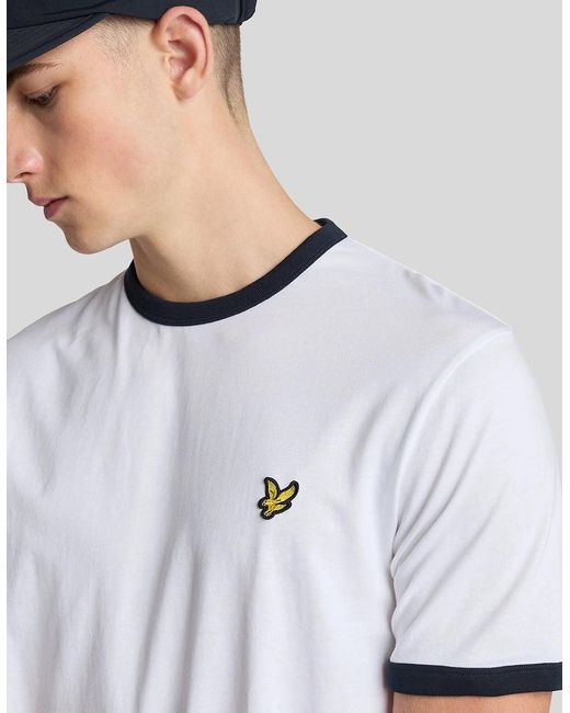 Lyle & Scott White Ringer Cotton Crew Neck T-Shirt for men