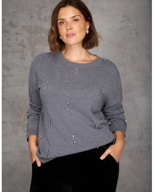 Live Unlimited London Gray Embellished Jumper