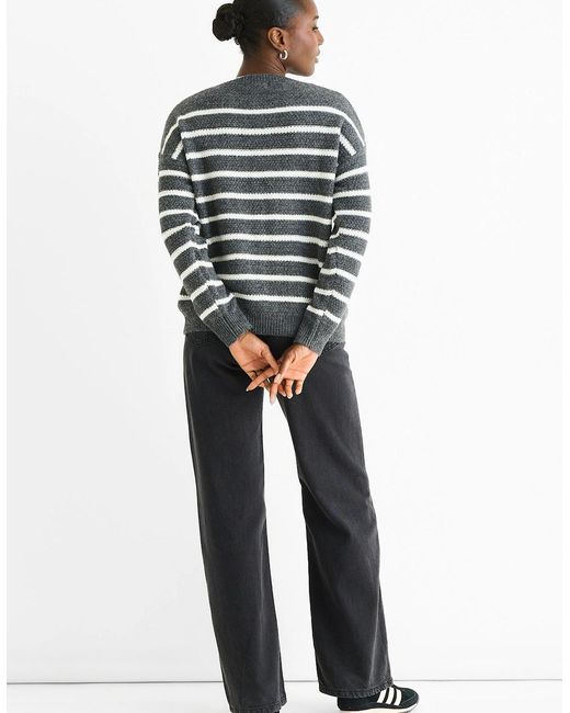 Gini London Gray Stripe Chunky Knit Oversized Jumper
