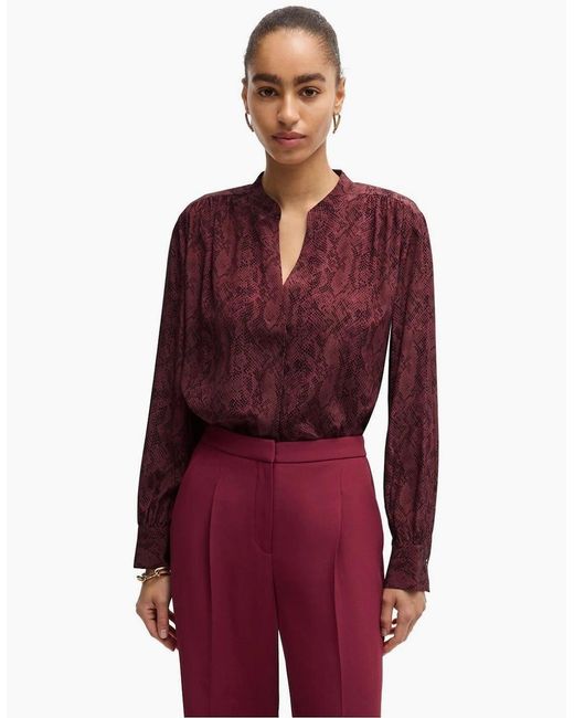 Boss Red Notched Neck Band Collar Long Sleeve Blouse