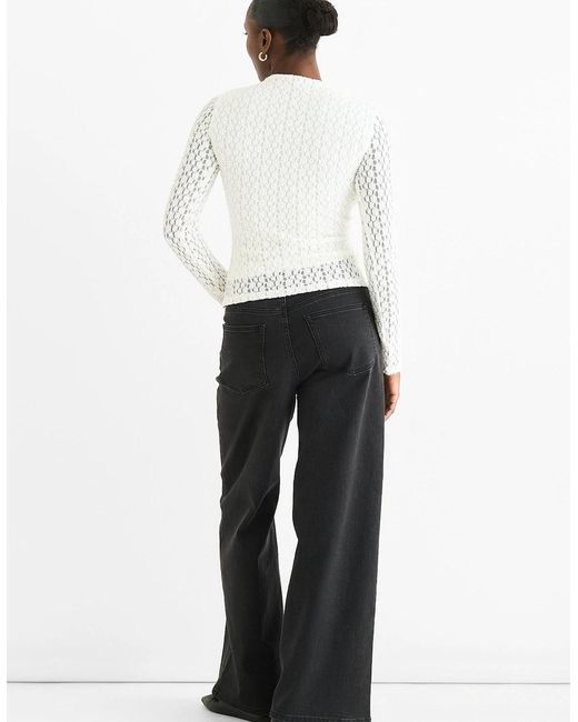 Gini London White High Neck Jersey Lace Long Sleeve Top
