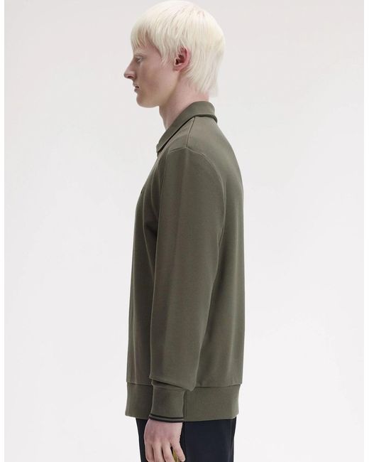 Fred Perry Green M2426 Half Zip Collared Sweatshirt for men