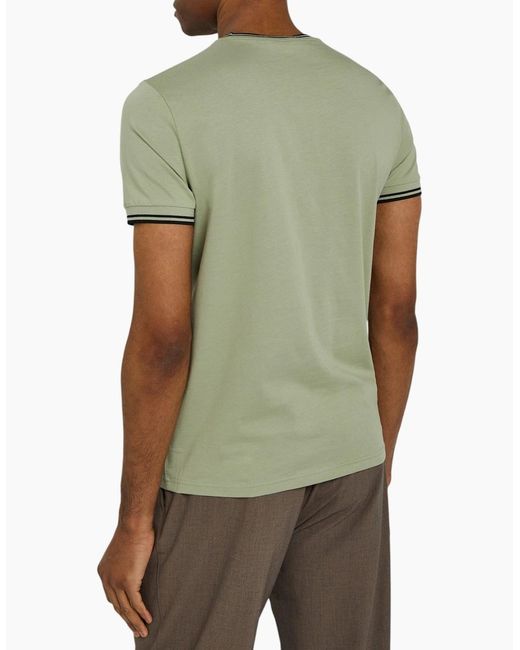 Fred Perry Green Twin Tipped T Shirt Crew Neck Short Sleeve Summer Tee for men