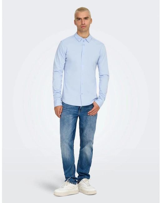 ONLY Blue Regular Fit Long Sleeve Shirt for men