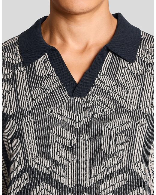 Lyle & Scott Gray Emblem Ribbed Knitted Polo Shirt for men