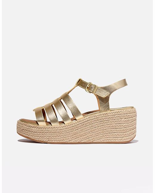 Fitflop Metallic Platforms Espadrille Leather Fisherman Wedge Sandals Platino