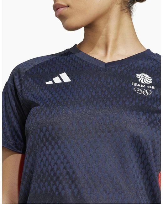 Adidas Blue Team Gb V-Neck Raglan Sleeve Jersey T-Shirt