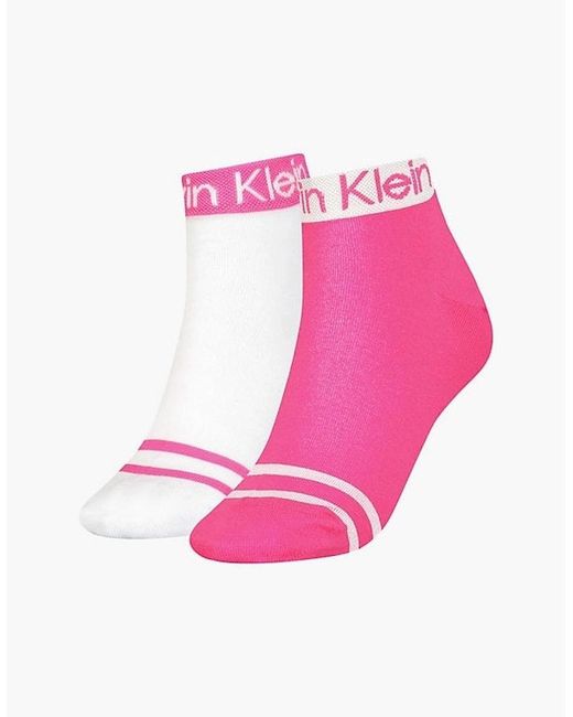Calvin Klein Pink 2-Pack Logo Welt Quarter Socks