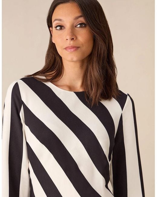 Ro&zo White Clara Mono Stripe Print Bias Cut Maxi Dress
