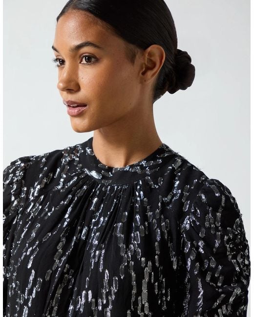 Ro&zo Black Foil Puff Sleeve Top
