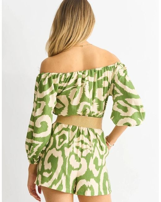 Gini London Yellow Abstract Belted Bardot Viscose Playsuit
